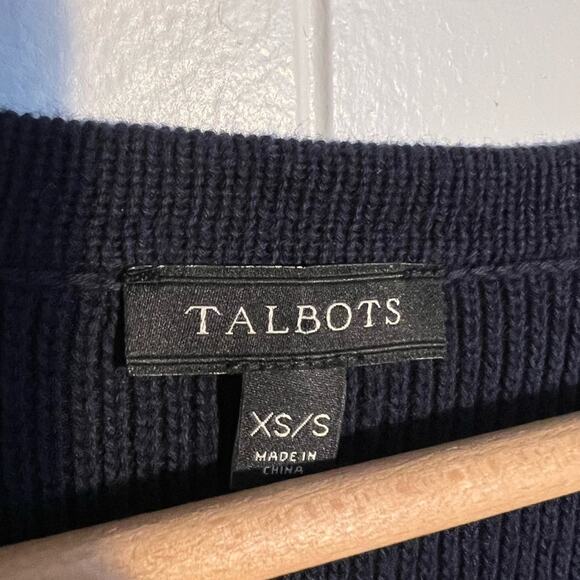 Talbots blue and white stripe open vest knit side button preppy mature - Picture 4 of 8